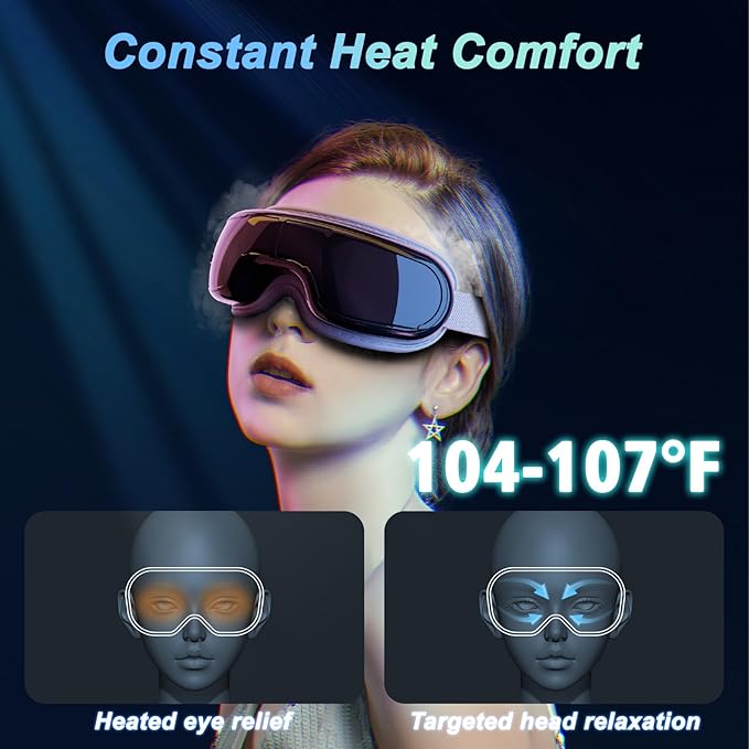Eye Massager with Heat,Heated Eye Mask, Compression Massage,Eye Massager for Migraine Relief, Reduces Dark Circles & Strain, Improves Sleep, Ideal Gift for Men/Women,Black