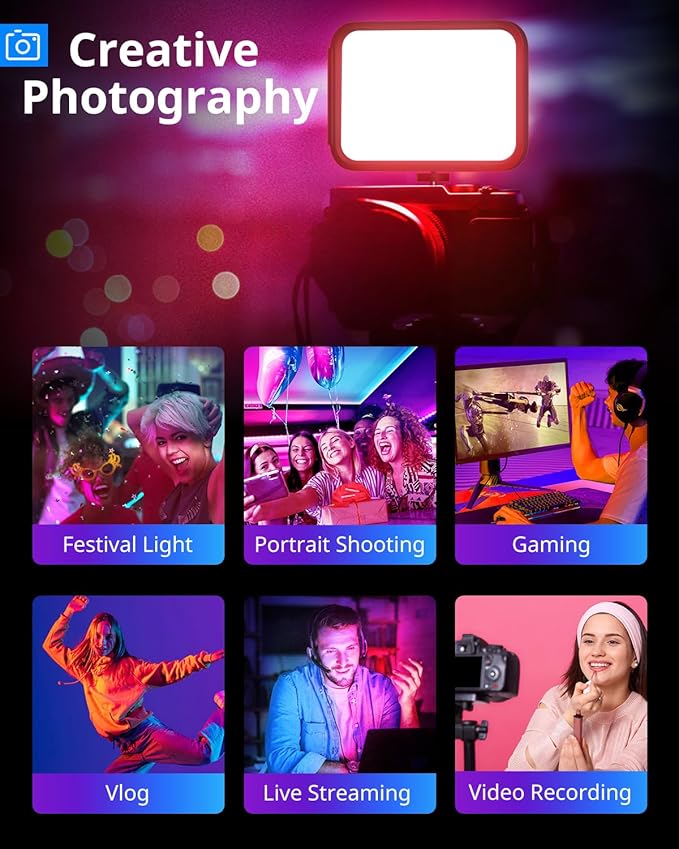 UBeesize 2-Pack RGB Photography Lighting, Studio Lights with Adjustable Tripod Stand and Ball Head, Video Light for Video Recording, Live Streaming, Makeup