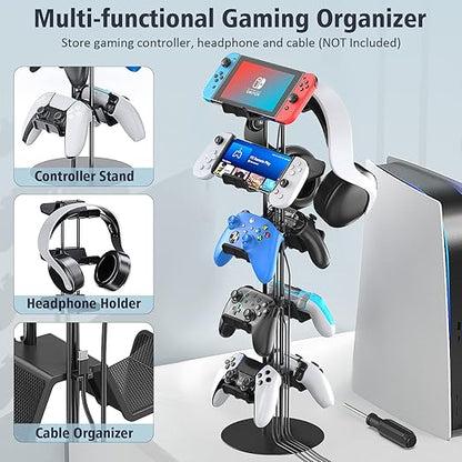 Kytok Gamer Gifts, Headset Stand 5 Tiers with Cable Organizer, Controller Stand Compatible with PS5/Xbox/Nintendo Switch/PS Portal/PS4, Headset Holder & Controller Holder for 10 Packs Controller