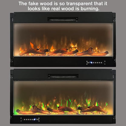 Electric Fireplace Wall Fireplace Recessed Electric Fireplace Synthetic Resin Decoration Electric Transparent Logs Flame for 36 inch Indoor Electric Fireplaces 3Pieces