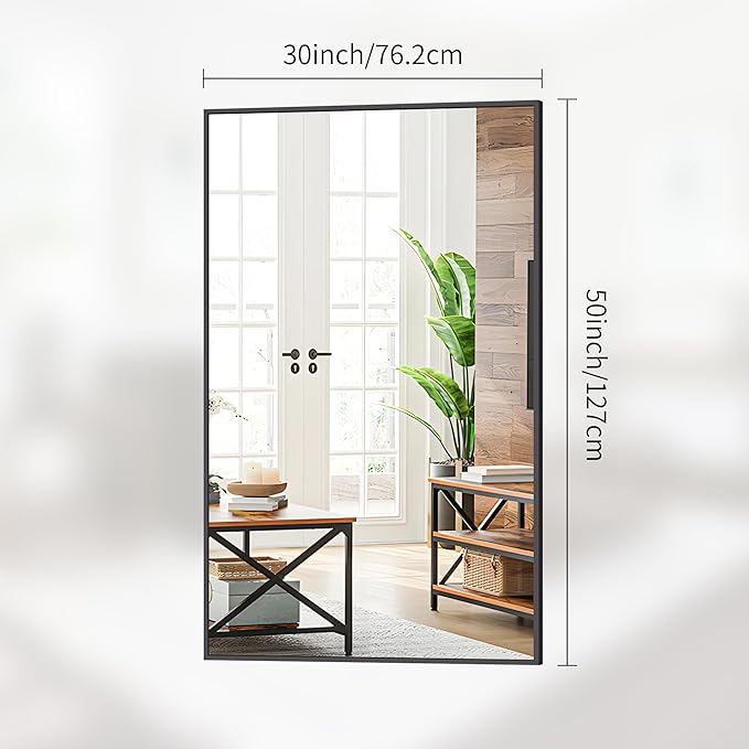 Black Bathroom Mirror for Wall, 30x50 Inch Rectangle Mirrors with Metal Frame, Modern Vanity Wall Mirror Decor for Entryway Hangs, Bathroom Living Room Horizontal or Vertical