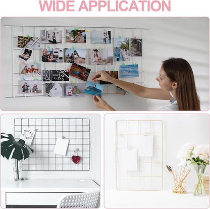 PATIKIL 20"x20" Wire Grid Panel, 2 Pack Board Photo Pictures Memo Display Grid Panels Hanging Organizer Wall Decorative Panel for Home Office Wedding, Pink