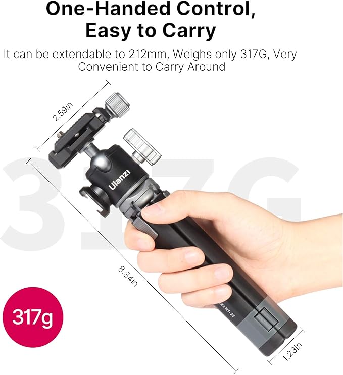 Portable Desktop Mini Tripod PICTRON MT-24 Compact Camera Tripod Aluminum Alloy with 360° Ball Head,1/4 inches Quick Release Plate for DSLR Camera Video Camcorder, Load up to 11lbs/5kg