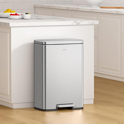 EKO Madison Brushed Stainless 25L+20L Dual Compartment Step Trash Can with Inner Liner, Recycling Bin, Soft-Close Lid, Fingerprint-Resistant Finish, and Durable Stainless Steel for Home and Office