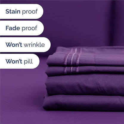 Split King Size 5 Piece Sheet Set - Comfy Breathable & Cooling Bed Sheets Set - Hotel Luxury Bedding for Women, Men, Kids, Teens, Boys & Girls - Deep Pockets, Soft, Wrinkle Free - Oeko-Tex - Purple