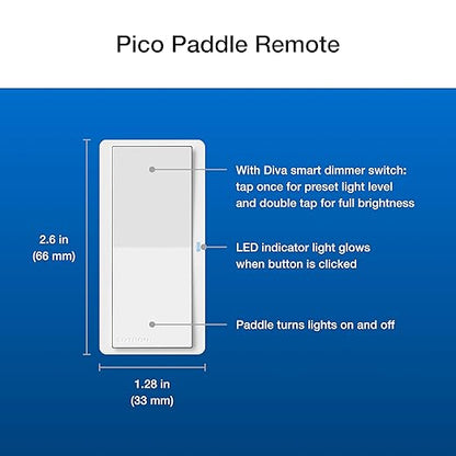 Lutron Diva Smart Dimmer Light Switch 3-Way Kit for Caseta Smart Lighting, w/Plate, Pico Remote, Wallmount Bracket, and Label Stickers, No Neutral Required, DVRF-PKG1D-WH