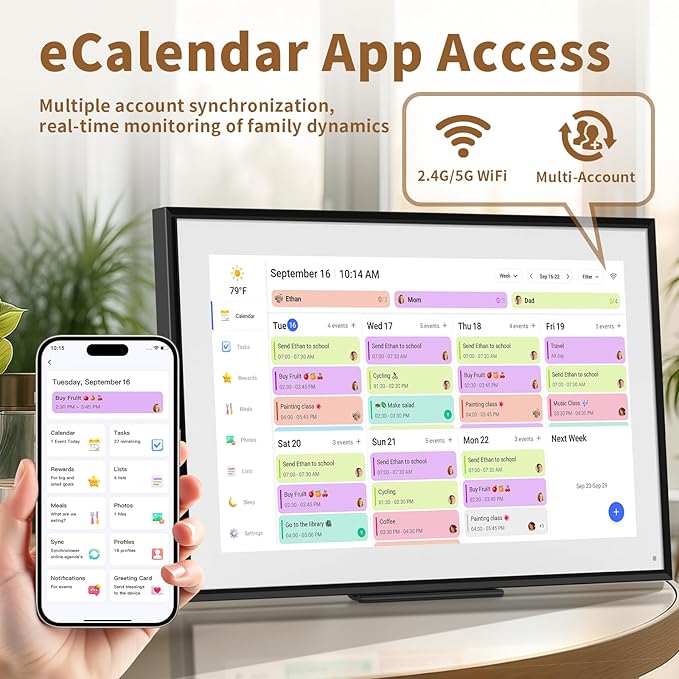 Canupdog 21.5 Inch Digital Calendar, Electronic Planner & Chore Chart, Task Rewards System, Family Photo Display, Syncs with Online Calendars, Interactive Display for Family Schedules, Christmas Gifts for Women Mom