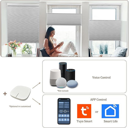 LEXEN Smart Top Down Bottom Up Honeycomb Shades WiFi Enabled Motorized Cellular Blinds Compatible with Alexa/Google Home Double Cellular Fabric Blackout Insulated Custom Sizes-Grey