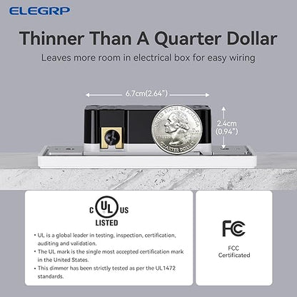 ELEGRP Digital Dimmer Light Switch for 300W Dimmable LED/CFL Lights and 600W Incandescent/Halogen, Single Pole/3-Way LED Slide Dimmer, Wall Plate Included, UL Listed, 6 Pack, Matte White