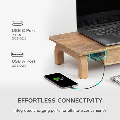 Anji Mountain Monitor Stand - Desktop Organizer & Laptop Riser, Ergonomic Monitor Riser, Space-Saving Monitor Stand for Desk, Durable Construction, Easy Assembly, Ideal for Home & Office,Natural
