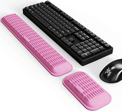 MEKASS Ergonomic Wrist Rest for Keyboard and Mouse, Soft Memory Foam Keyboard Wrist Rest Set with Non-Slip Silicone Base, Easy Typing, Pain Relief, Comfort for Office, Work, Gaming (Pink)