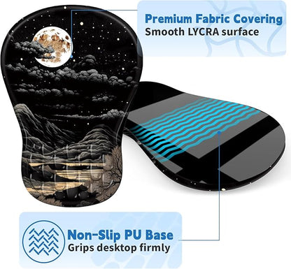 YIWEI Ergonomic Mouse Pad with Wrist Rest - Comfortable Office Mousepad with Memory Foam Wrist Support for Carpal Tunnel Relief, Mouse Pads with Non-Slip Base for Gaming and Home (Moon)