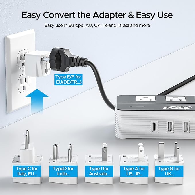 Key Power 230-Watt Step Down 220V to 110V Voltage Converter & International Travel Adapter/Power Converter with USB-C Port 18W - [Use for USA Appliance Overseas in Europe, AU, UK, Ireland, etc.]