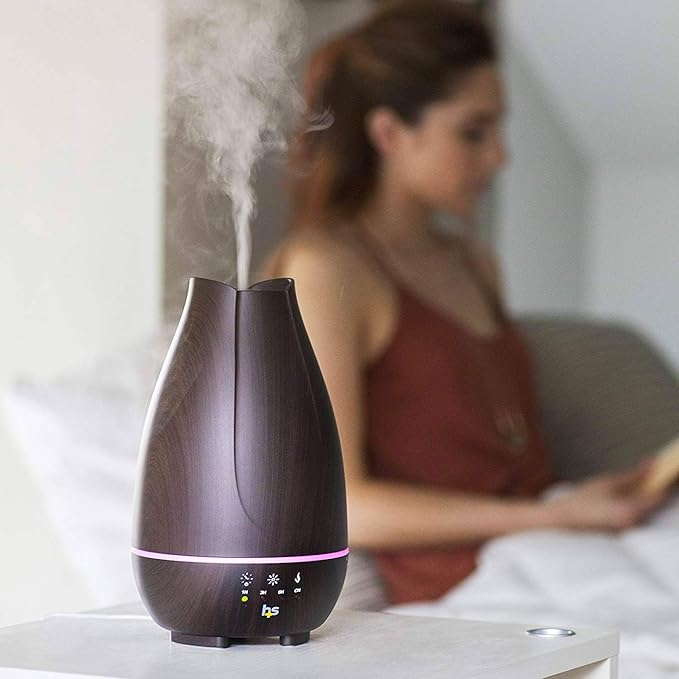 HealthSmart Essential Oil Diffuser, Cool Mist Humidifier and Aromatherapy Diffuser with 500ML Tank Ideal for Large Rooms, Adjustable Timer, Mist Mode and 7 LED Light Colors, Brown (Pack of 2)