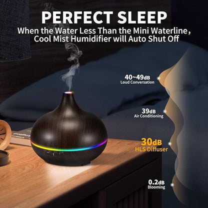 Aromatherapy Essential Oil Diffuser Set - 550ML Ultrasonic Humidifier for Large Rooms - Vaporizer and Aroma Diffuser for Home Bedroom