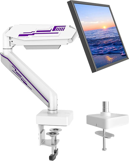 Heavy Duty Monitor Arm for Ultrawide Screen up to 49 inches,44 lbs,Gas Spring Desk Mount Stand, Premium Fully Adjustable Bracket with C Clamp, Grommet Base, VESA 75x75/100x100mm (White)