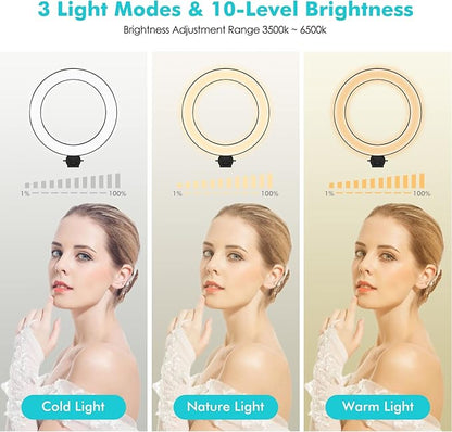viozon 3-in-1 Selfie Desktop Live Stand, Height Adjustable/Overhead, 8" LED Ring Light, Compatible with 3.5-13" Tablet& Phone, Suitable for YouTube/Tiktok/Recording/Streaming/Online Meeting-B
