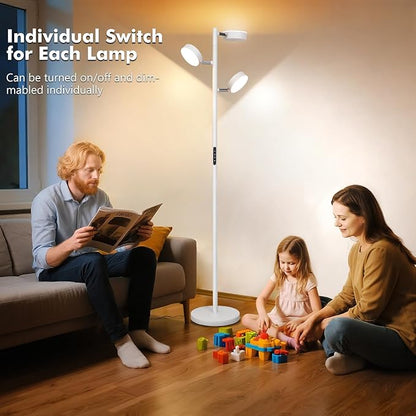 Benaep Tree Floor Lamp for Living Room - Modern White Standing Lamp, LED Floor Light with Remote & Touch, 3000K-6000K Dimmable for Bedroom Office Reading (3 Head)