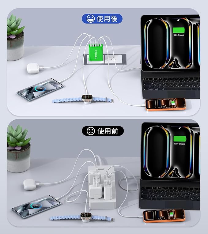 USB C Wall Charger, 60W USB C Charger Block 5-Port PD Fast Charging Blocks,USB A Multiport Plug Brick Cube,Dual Type C Power Adapter for iPhone 17/16/15/14/13/Pro,iPad,Samsung,for Switch（Green 2-Pack）
