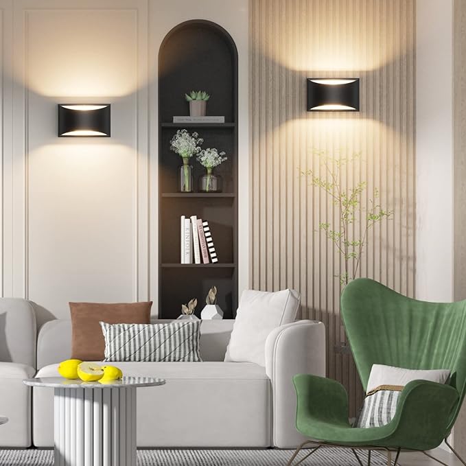 Aipsun Black Modern LED Wall Sconce Hardwired Indoor Wall Lights Set of 2 Up and Down Wall Mount Light for Living Room Bedroom Hallway Corridor Conservatory Warm White 3000K(with G9 Bulbs)
