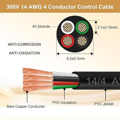 MOOKEERF 14/4 AWG Mini-Split Cable - 150FT 14 AWG 4 Conductor Control Cable 300V Stranded Oxygen-Free Pure Copper Wire for Mini Split Air Conditioner,Heat Pump,HVAC Systems and Speaker Systems