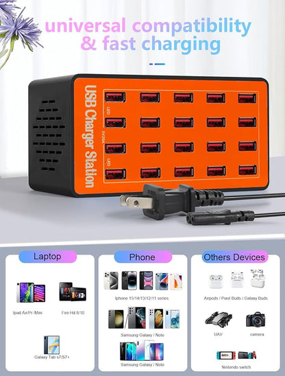 Charging Station, 100W20Port USB Charging Station, Multiple USB Charger Station, Charging Station for Multiple Devices, Multi USB Charging Station