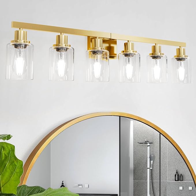 DIKAIDA 6 Light Gold Bathroom Vanity Light,Bathroom Light Fixtures, 38" Modern Brushed Gold Vanity Lighting Fixtures for Bathroom Over Mirror, Gold Sconces Wall Lighting for Bedroom
