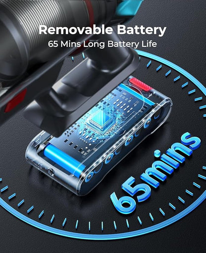Cordless Vacuum Cleaner 600W/50Kpa, Stick Vacuum Cleaners 65 Mins Max Runtime with Charging Dock, Self-Standing Handheld Vacuum with Touch Display, 6-in-1 Vacuum Cleaner for Carpet/Hard Floor/Pet Hair