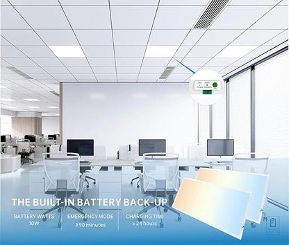 2X4 LED Flat Panel Light with Emergency Battery Backup, 50W 3000K/4000K/5000K, 0-10V Dimmable, 6500 Lumens, LED Drop Ceiling Lights, 100-277V, DLC UL Listed, Ultra Thin Back-Lit (4 Pack)