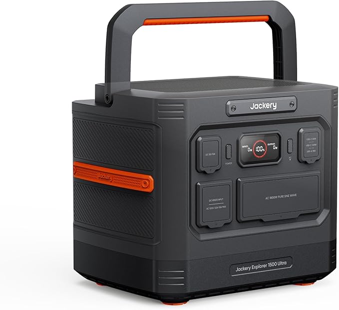 Jackery Explorer 1500 Ultra Portable Power Station, 1536Wh LiFePO4 Battery,1800W AC Output (3600W Peak), IP65 Waterproof, 1.5H Recharge, Solar Generator for Off-Grid & Emergency (Solar Panel Optional)