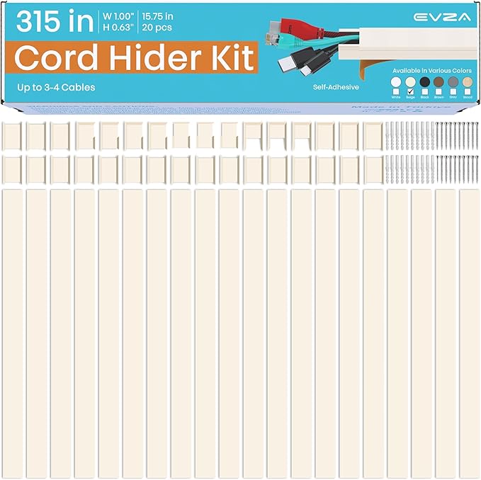 Beige Wire Cover Cable Concealer - 315in Cord Hider Wall Kit, Cord Covers for Wall Mounted TV, Wire Cover for Cords, Cord Concealer Hide Cords, Large Cable Raceway, Cable Cover Wall, Wire Management