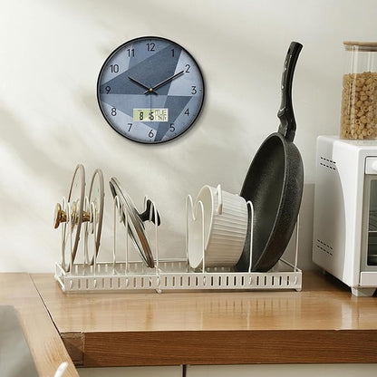 SCAOGE Industrial Wall Clock with Day Week Temperature Grayish Blue Non-Ticking Digital Clocks Large Display Battery Operated Wall Mount Analog Clock with Date for Living Room Bedroom Decor 14 Inch