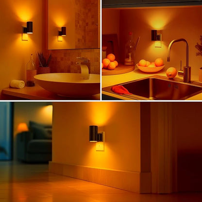 Briignite Night Lights Plug into Wall, Modern LED Night Light Plug in, Dusk to Dawn Sensor,Amber Night Light 0-100LM Adjustable Brightness, Dimmable NightLight for Hallway, Bedroom, Stairway, 2 Pack