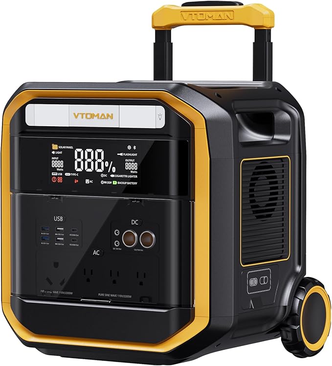 VTOMAN FlashSpeed Pro 3600 Portable Power Station, 3600W 3096Wh Solar Generator with 2Hr Fast Charge, UPS Home Backup & Outdoor Power for Camping, RV, Power Outage, Emergencies (with Wheels)