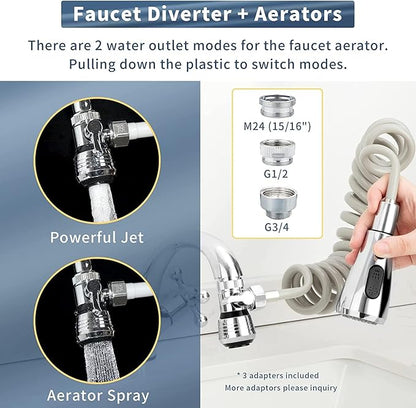 CECEFIN Kitchen Sink Sprayer Hose Attachment for Faucet, Kitchen Faucet Head Replacement w/ 79" Recoil Hose and Holder, Pressurized Water Saving Aerator & Diverter Valve, Faucet Sprayer Attachment Set