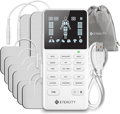 Etekcity 4-Channel Rechargeable TENS Unit,FSA-HSA Eligible Muscle Stimulator for Pain Relief, After-Exercise Relaxation, Physical Therapy, 8 Electrode Pads, Back,Neck,Shoulder,Sciatica, Period Cramps
