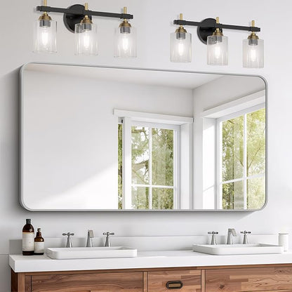 FORBATH 30x55 Inch Silver Bathroom Mirror for Over Sink, Large Rectangular Wall Mirror with Metal Frame, Rounded Corners for Bathroom, Bedroom, Entryway Decor (Horizontal or Vertical)