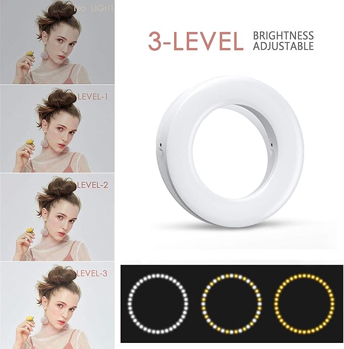 Selfie Ring Light, Oternal Ring Light Rechargeable Portable Clip-on Selfie Fill Light for iPhone Android Smart Phone Photography, Camera Video, Girl Makes up