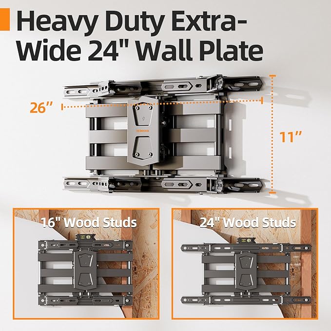 IWORKBORAD 42-86 '' Full Motion TV Wall Mount 24 Inch Studs, Heavy Duty TV Mount 24 inch Studs, Swivel Tilt Extension Level, up to 110 lbs & 600x400mm VESA