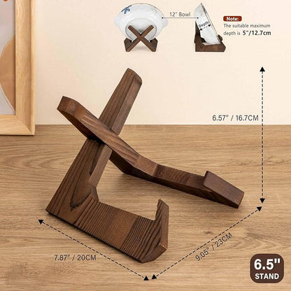 ANBOXIT Bowl Stands for Display, 6.5 Inch Plate Holder, Wooden Easel Frame Holder, Display Stand for Large Deep Platters and Dishes, 6.5" H x 9" W x 7.9" D (For Bowls under 5" in Depth)