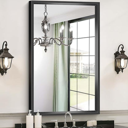 Bathroom Mirror, 40x24 Inch Brushed Black Rectangle Mirror, 0.6" Thickened Deep Metal Framed Vanity Mirrors for Bathroom Sink, Shatterproof Tempered Glass, Antirust, Horizontally or Vertically