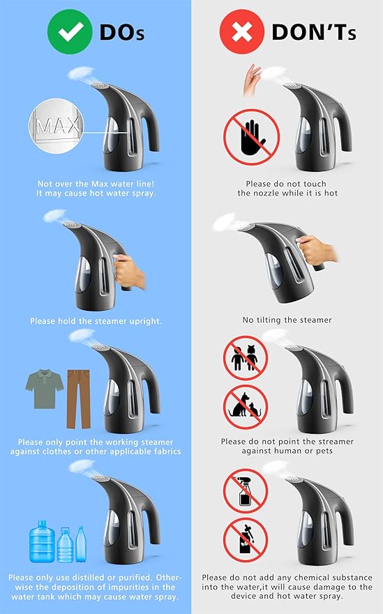 HiLIFE Steamer for Clothes, Portable Handheld Design, 240ml Big Capacity, 700W, Strong Penetrating Steam, Removes Wrinkle, for Home, Office(ONLY FOR 120V)-Black