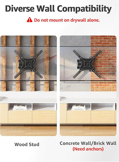 ELIVED Full Motion TV Wall Mount for Most 26-60 Inch TVs, Articulating Arms Swivel and Tilt tv Mount, Wall Mount Brackets Max VESA 400x400, Single Stud Perfect Center Design, Holds Up to 77 lbs.