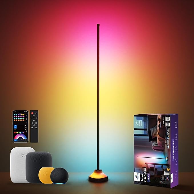 RGB&IC Smart Corner Floor Lamp – 20 W/1100 lm, 24‑Zone DIY & Music‑Sync LED Standing Lamp, App & RF Remote Control, Alexa & Google Home Compatible, Durable Aluminum‑Alloy Base for Living Room Bedroom