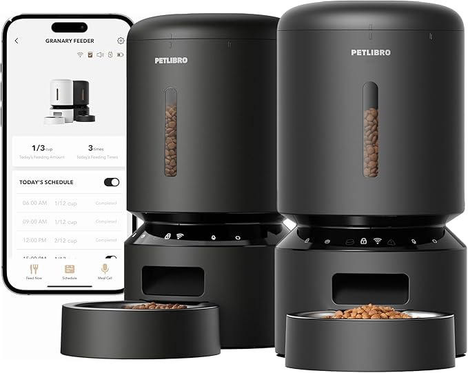 PETLIBRO Automatic Multiple Cats Feeder, 5G WiFi Automatic Dog Food Dispenser with Freshness Preservation for 2 Pets, 5L Timed Pet Feeder with Low Food Sensor, Up to 10 Meals Per Day, Granary Black