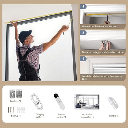 Boolegon Motorized Blinds with Remote, Light Filtering Smart Blinds, Automatic Cellular Shades for Windows, Rechargeable Electric Honeycomb Shades for Home,Light Filtering Black,Custom Size