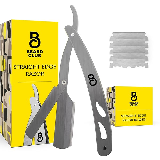 The Beard Club Straight Razor for Men - Navajas Para Barbero - Barber Straight Edge Razor Kit - Single Derby Blade Cutthroat With 5 Replaceable Stainless Steel Blades