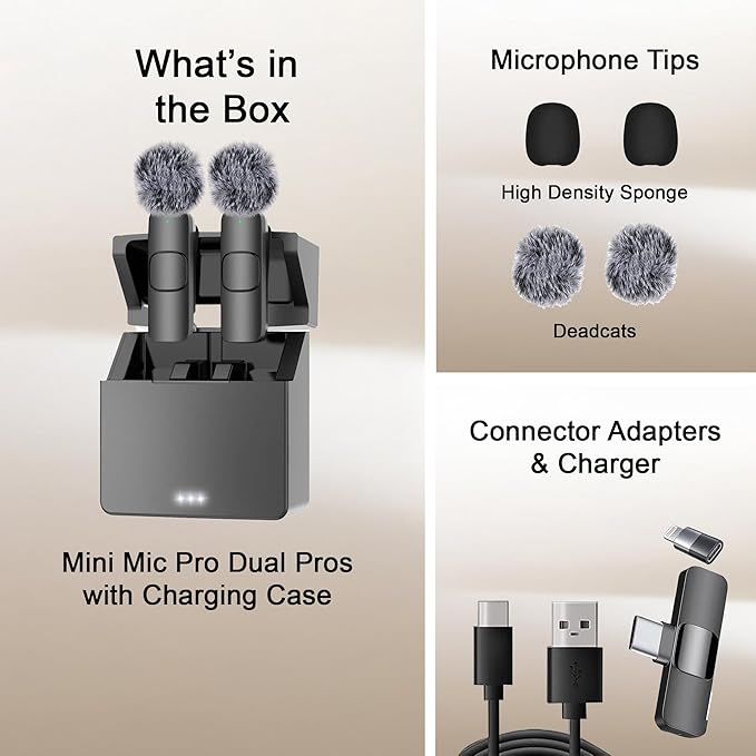 Mini Mic Pro (Latest Model - Wireless Microphone for iPhone, iPad, Android, Lavalier Microphone for Video Recording - iPhone Mic Crystal Clear Recording with USB-C (with Charging Case)