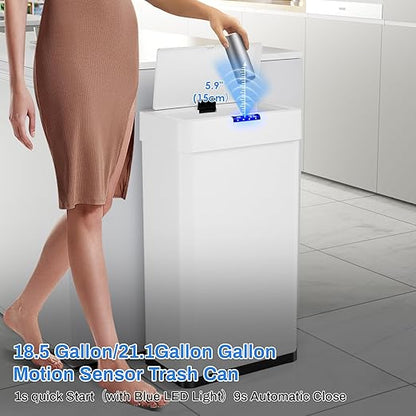 AthLike Sensor Trash Can, Touchless Motion Sensor Trash Bin, Smart Automatic Garbage Can with Soft-Close Lid, Bag Retainer Ring and Display Light,for Kitchen,Living Room Office (White, 21.1 Gal)