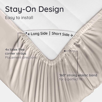 Bambaw 100% Viscose Derived from Bamboo Fitted Sheet Full Size, Cooling Fitted Sheet Full Size, 15’’ Deep Pockets, Ultra Soft Bottom Sheets Only (Sand)